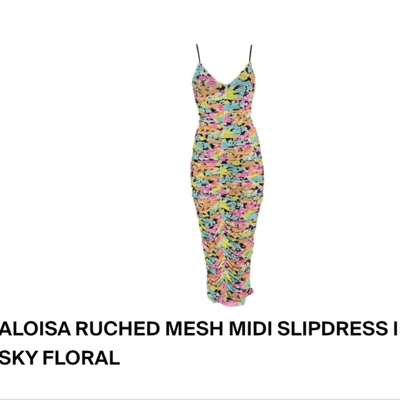 ARFM Ruched Mesh Midi Slipdress in Sky Floral Size Large NWT - Picture 3 of 15